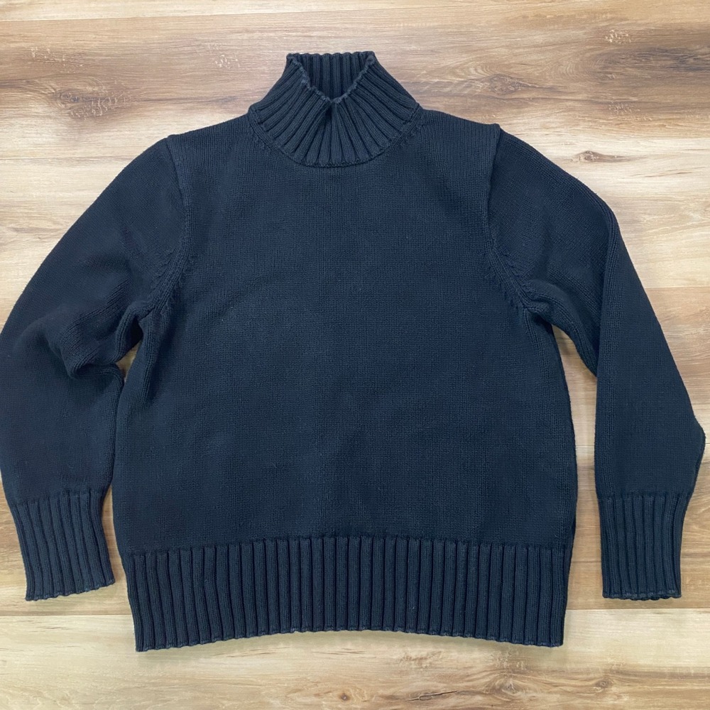 J.Crew Turtleneck Sweater Large Cotton Knit Ribbed Pullover Black BV362 HO23